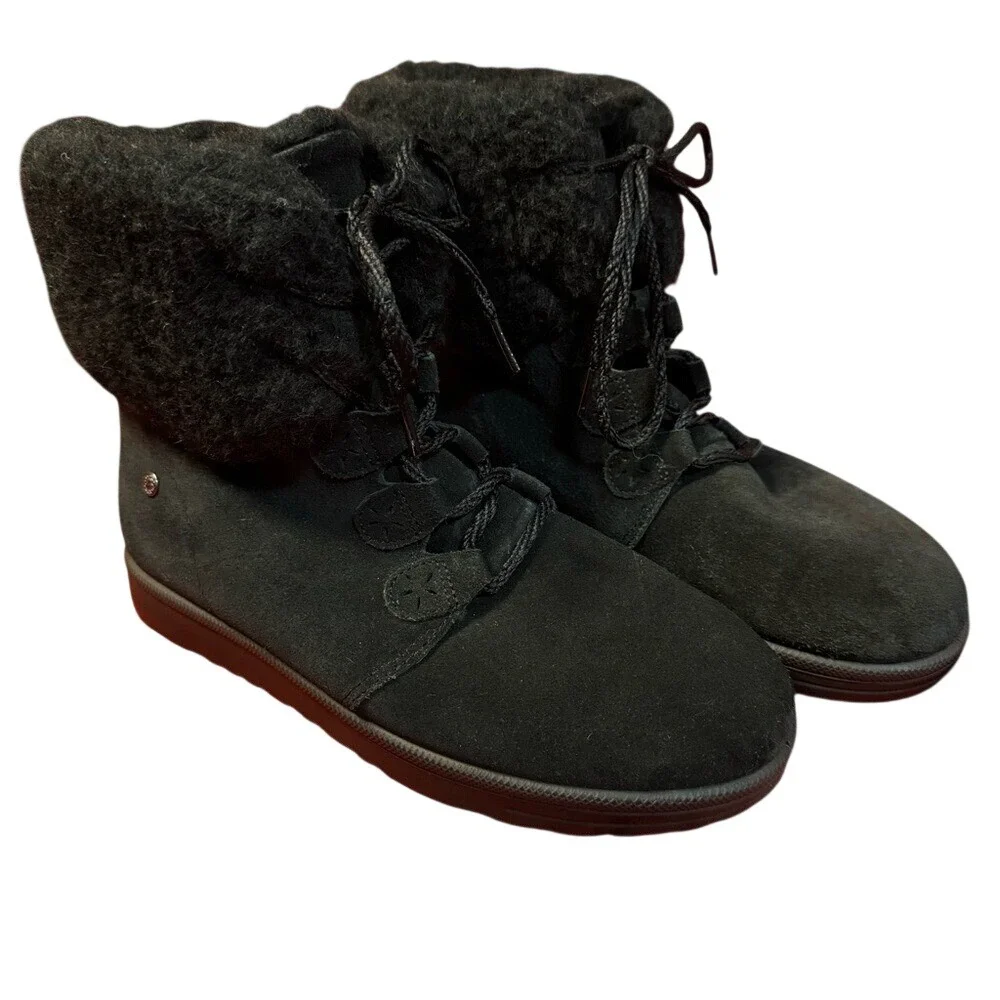 ABEO Imelda Black Suede and Shearling Ankle Boots, Women's Size‎ 10, EUC